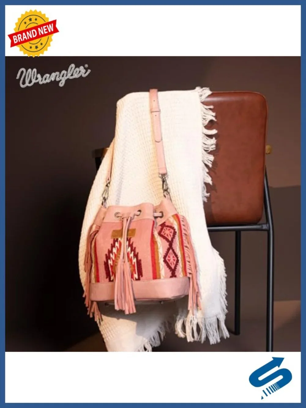 Aztec Knitted Bucket Hobo Bag Faux Leather Western Shoulder Purse